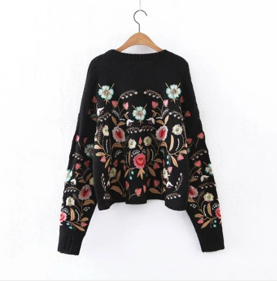 Women Sweater Fashion Floral Embroidery Pullover Streetwear Sweaters S