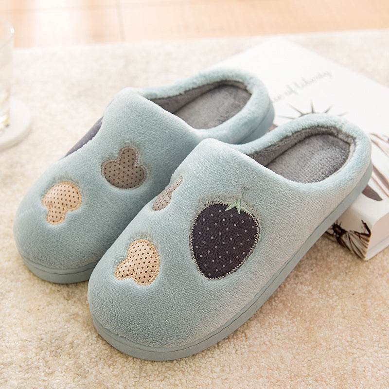 Non-slip home thick-soled cotton slippers Light blue