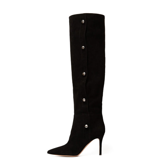 Black Pointed Toe High Heel Over The Knee Boots Black