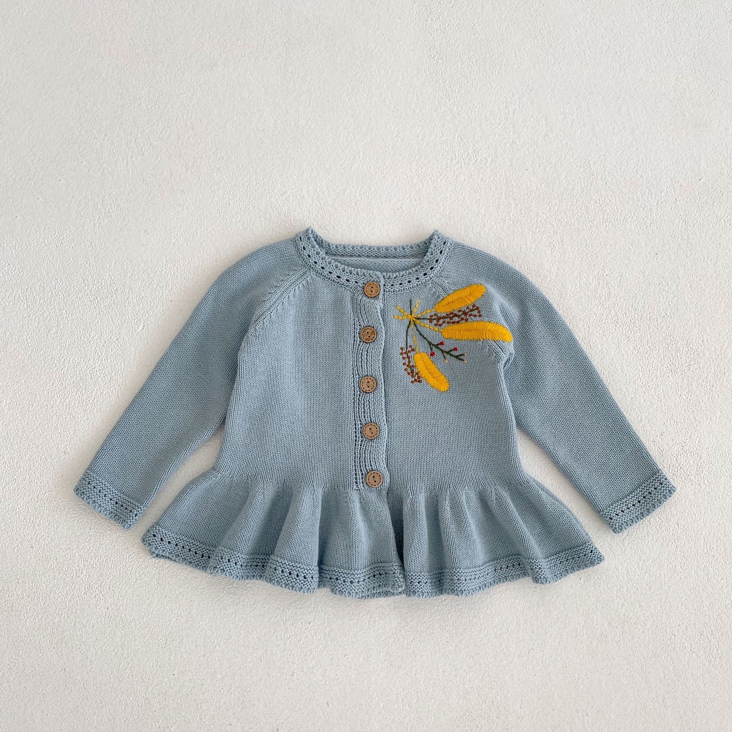 Children's Lotus Leaf Hem Wheat Embroidered Coat Top