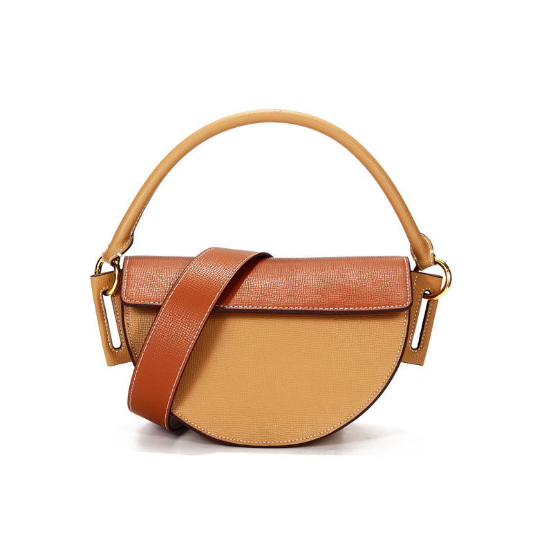 Saddle bag handbags European and American new niche crescent bags Brown with Apricot