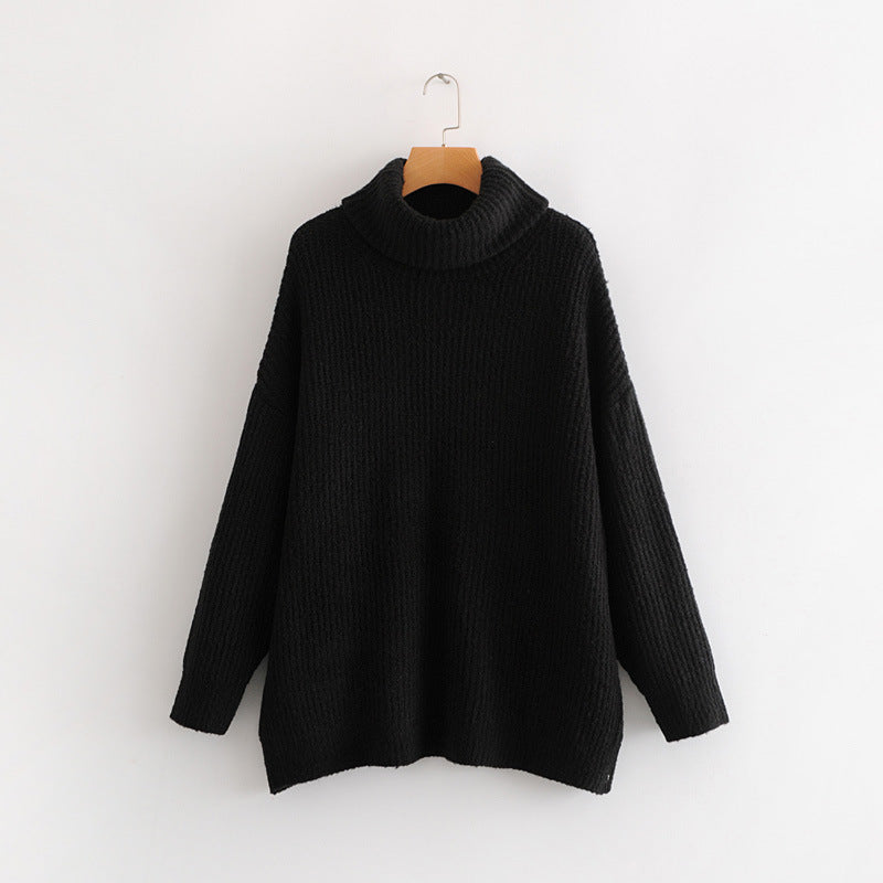 Turtleneck sweater women European style loose knit sweater Black