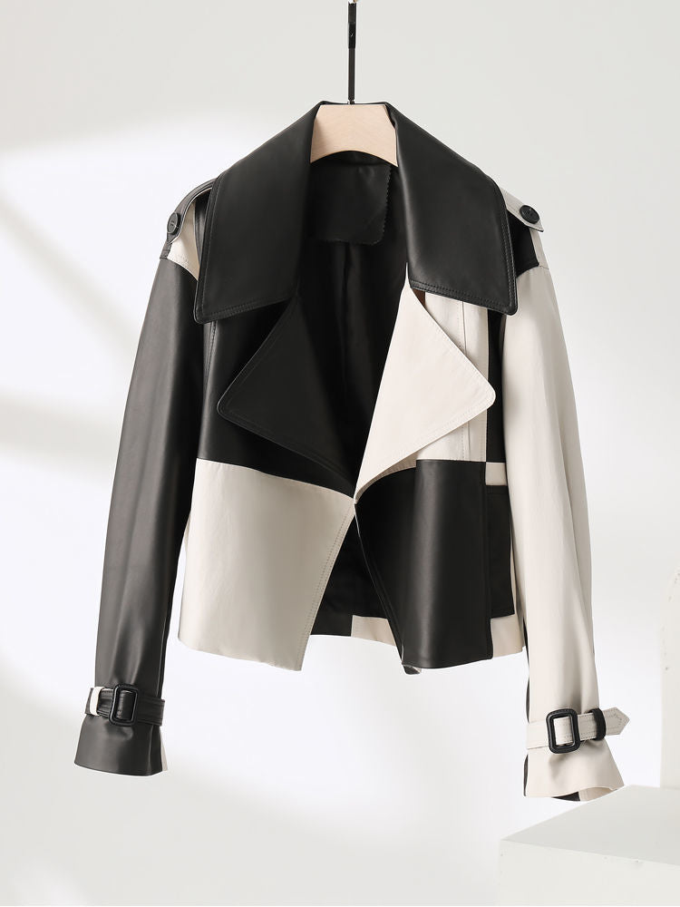 Soft PU Leather Jacket Splicing Coat Loose Western Style Jacket