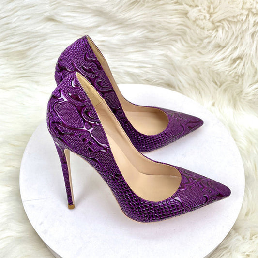 ShoesSoft Leather Heels With Shallow Mouth Purple 8CM