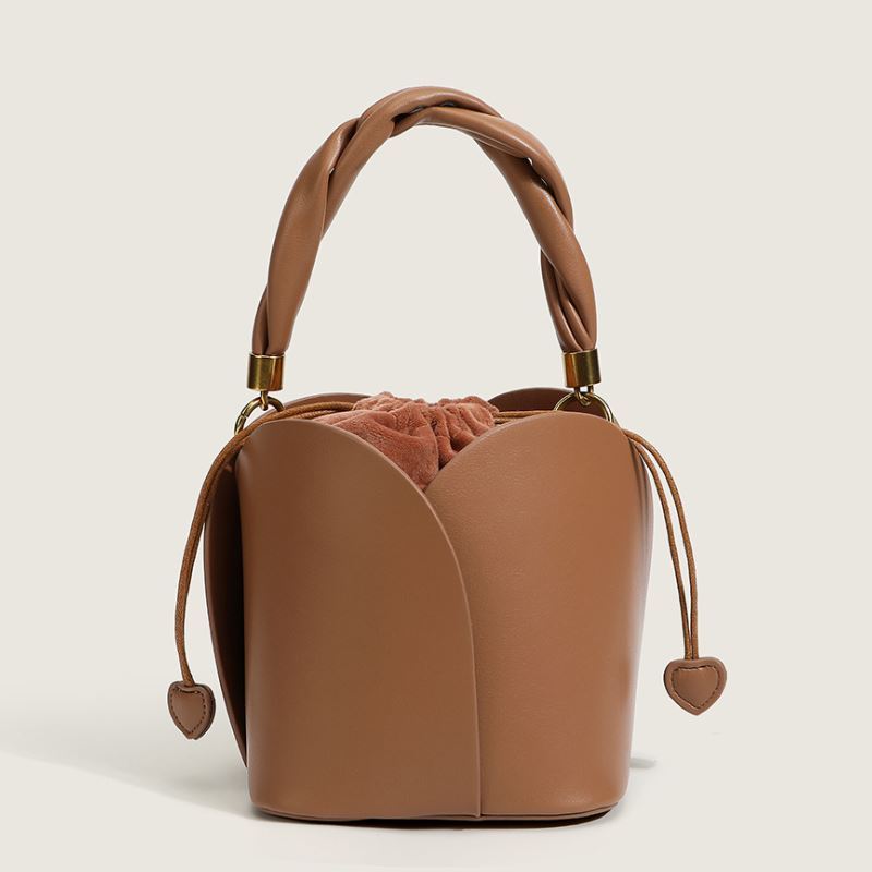 Style Fashion Women Bag In Handbags Genuine Leather Tote Sling Shoulder Ladies Handbag Luxury Flowers Design Bucket Bags Brown