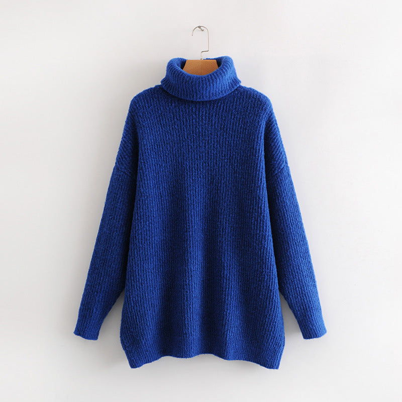 Turtleneck sweater women European style loose knit sweater Blue