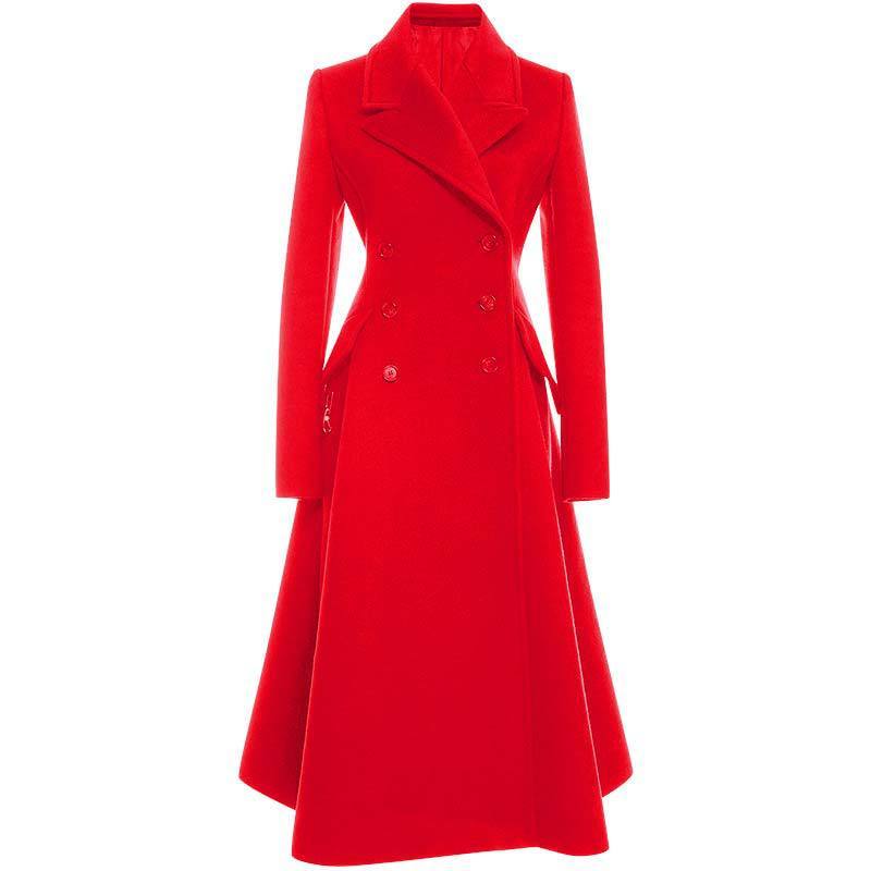 Elegant Slim Fit Women's Woolen Coat Red