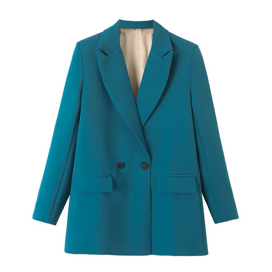 Women's Multicolor Double Breasted Suit Coat Suit Lake Blue