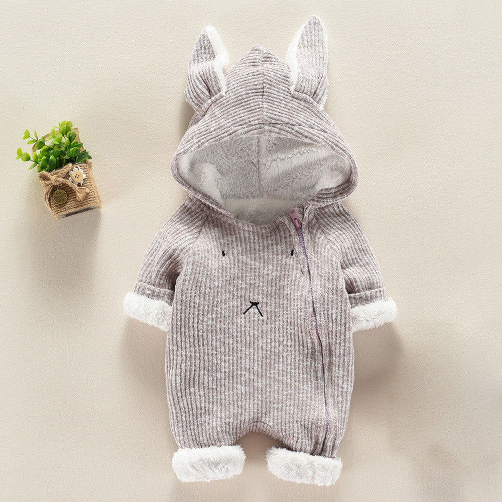 Newborn Infant Baby Boy Girl Cartoon Hooded D Ear Romper Gray