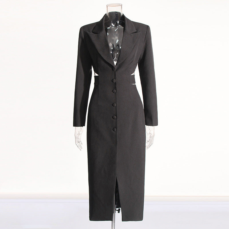 Long Shirt Midriff Outfit Design High Sense Solid Color Suit Coat For Women Autumn Black