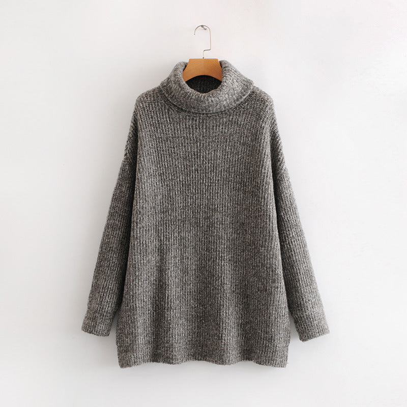 Turtleneck sweater women European style loose knit sweater Dark Grey