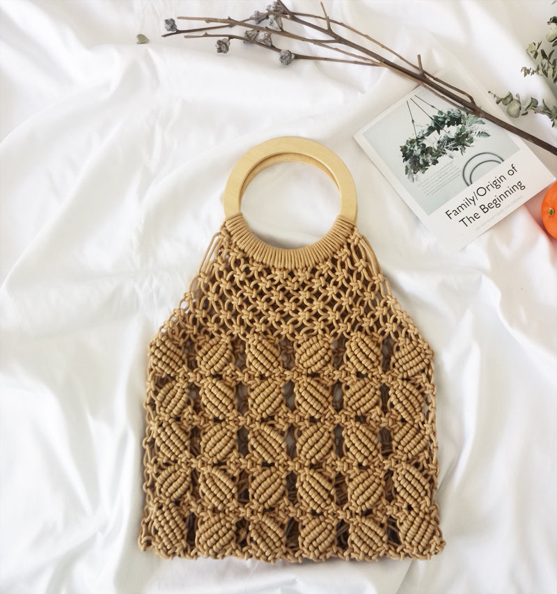 Fashion cotton rope straw women bags Brown