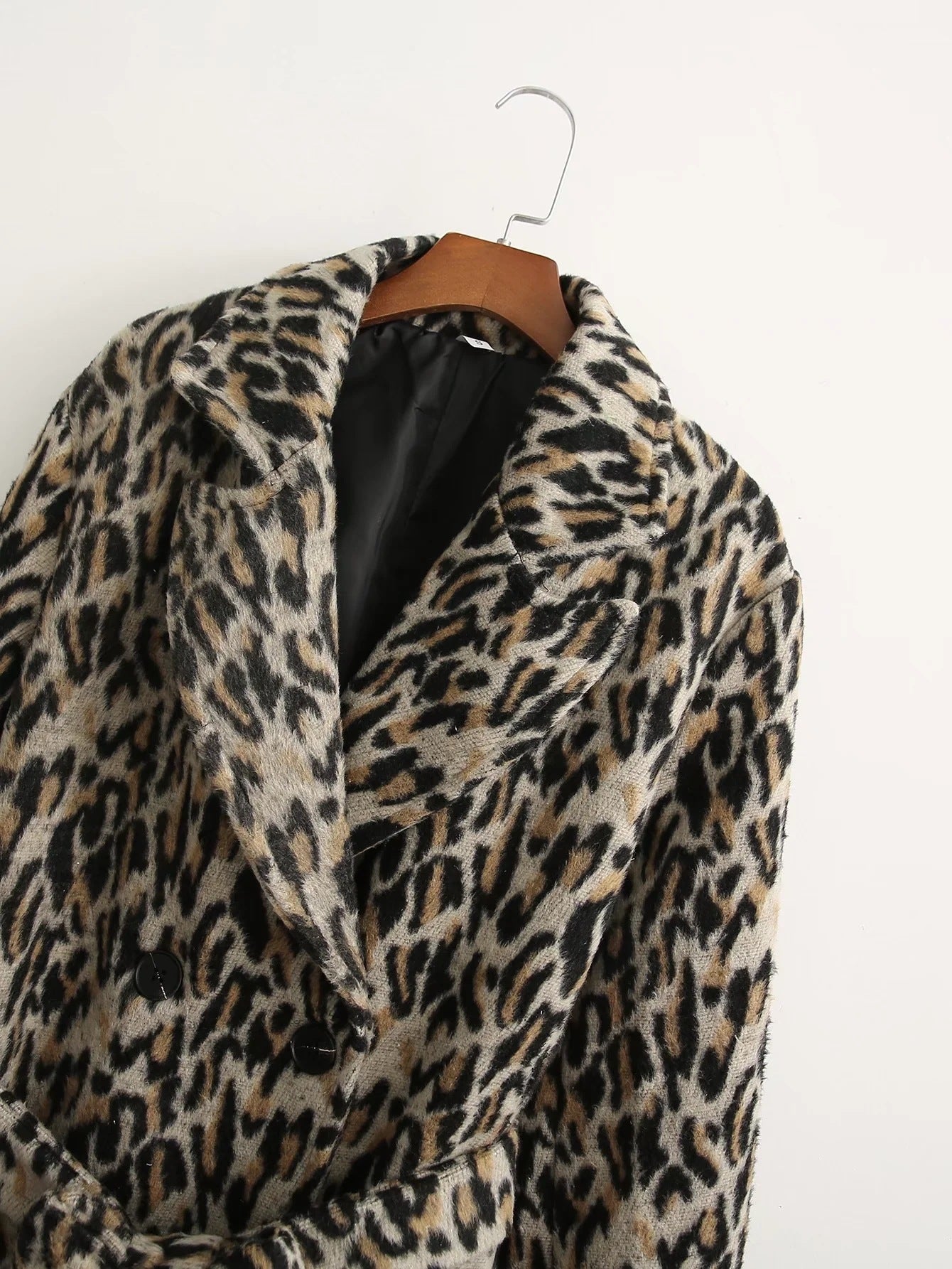 Personalized Leopard Pattern Lapel Woolen Coat