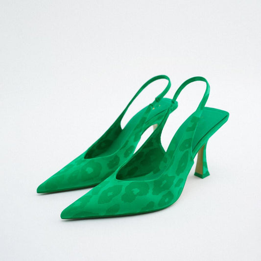 Fashion High Heel Sandals Stiletto Back Strap Pointed Toe Green