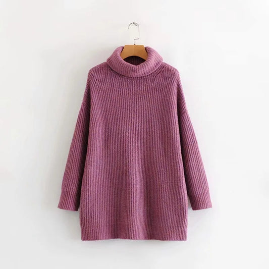 Turtleneck sweater women European style loose knit sweater Purple