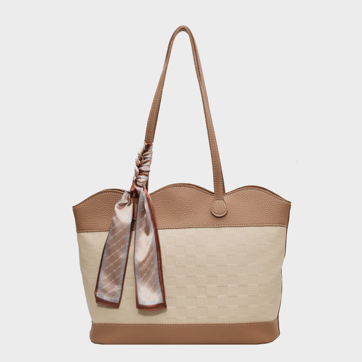 PU Leather Tied Contrast Tote Bag Camel One Size