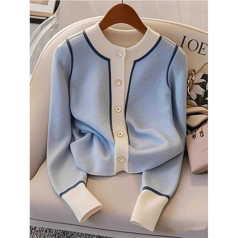 Cold Series Short Fashionable Long Sleeve Sweater Coat Women Blue