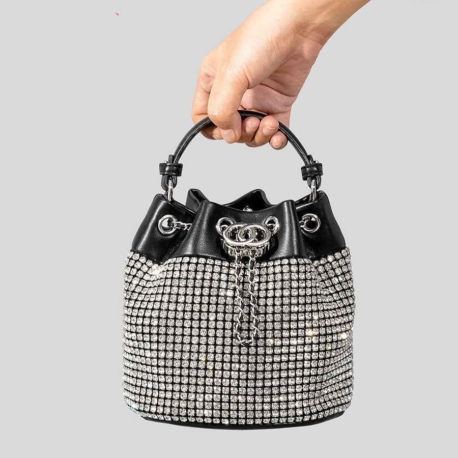 Rhinestone Women's Niche Bling Rhinestone Bucket Bag Silver