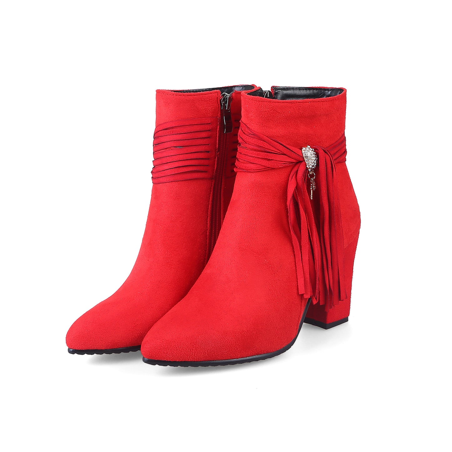 Low heel suede ankle boots women England 1 Red