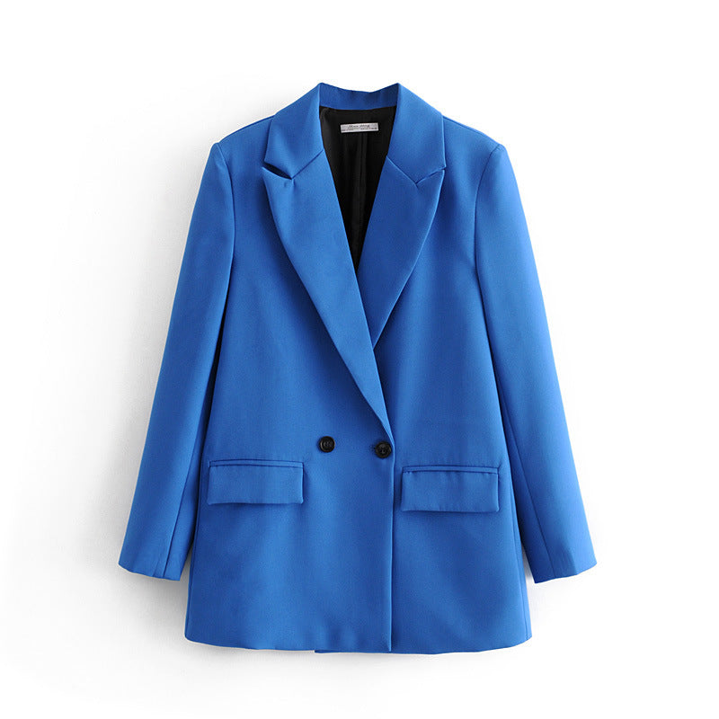 Women's Multicolor Double Breasted Suit Coat Suit Sapphire Blue