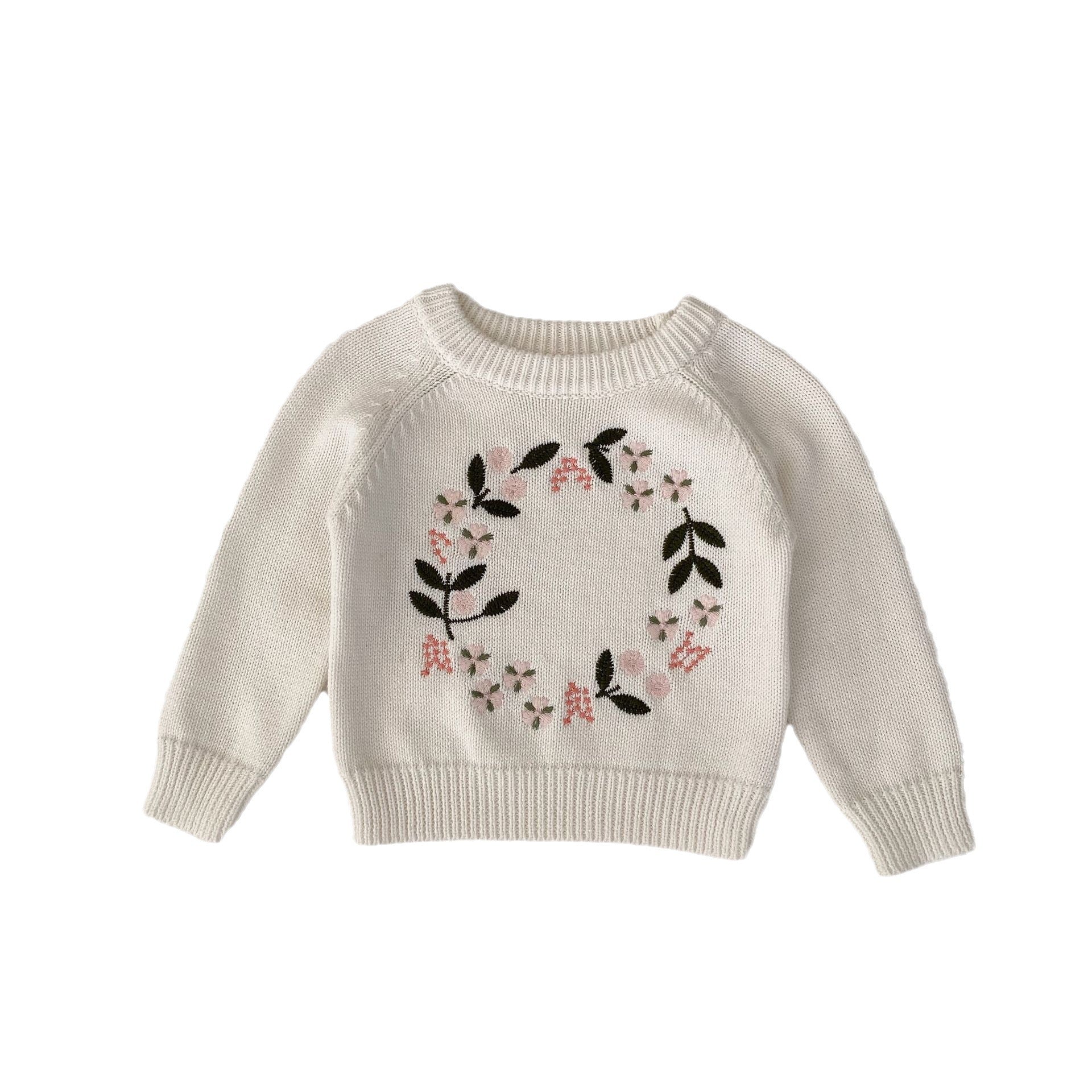 Girl's Knitted Shirt Flower Embroidered Pullover Top