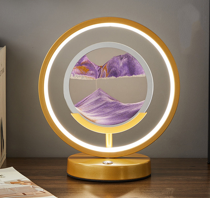 Home Bedroom Decoration Quicksand Warm And Creative LED Desk Lamp Gold frame Purple sand