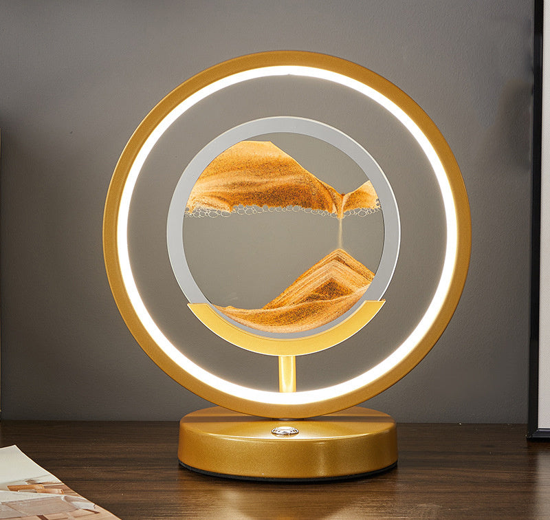 Home Bedroom Decoration Quicksand Warm And Creative LED Desk Lamp Gold frame Orange sand