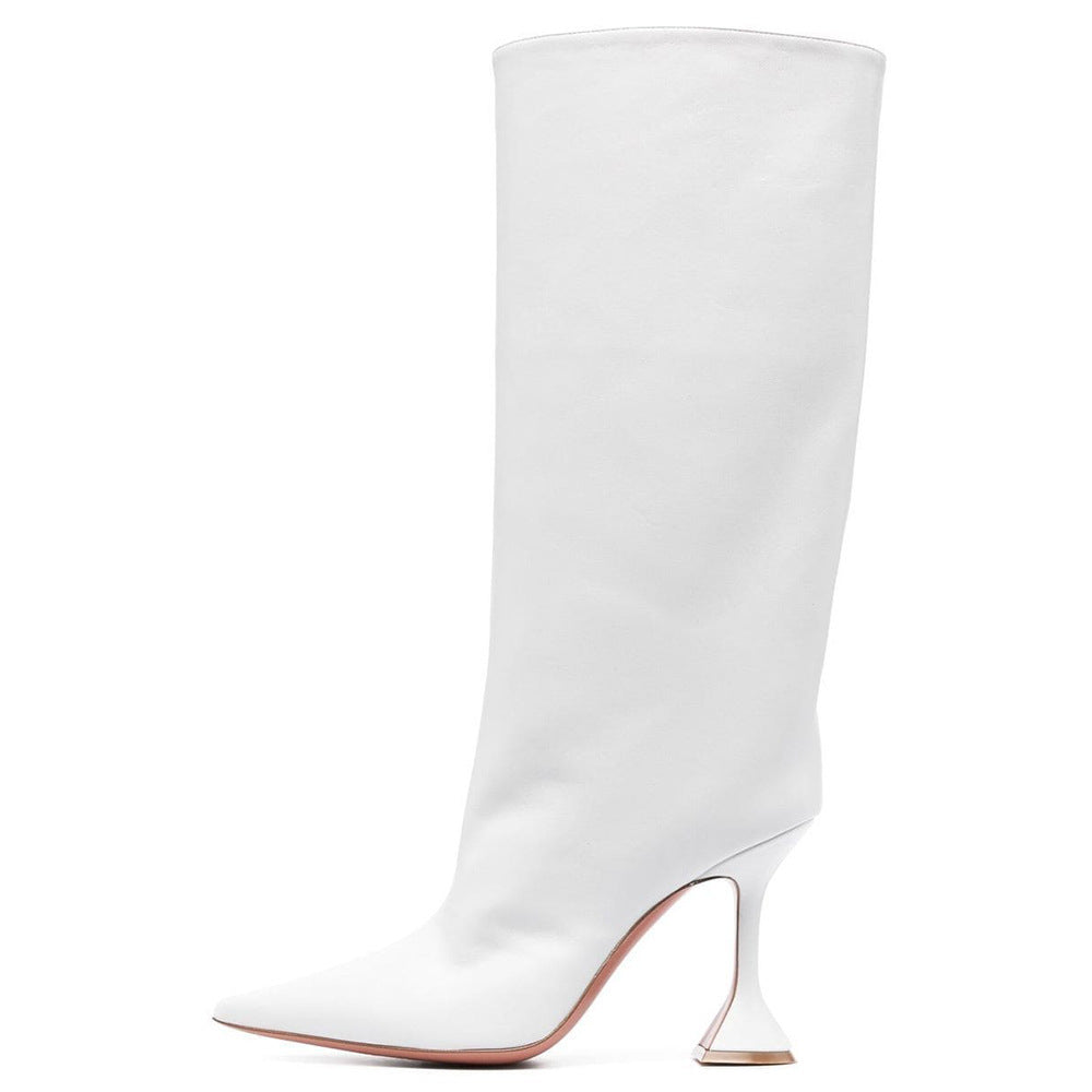 Simple Pointed Wine Cup Heel High Leg Boot