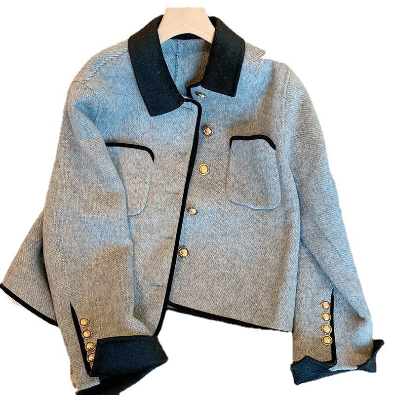 Gray Woolen Thick Coat Women's Elegant Jacket