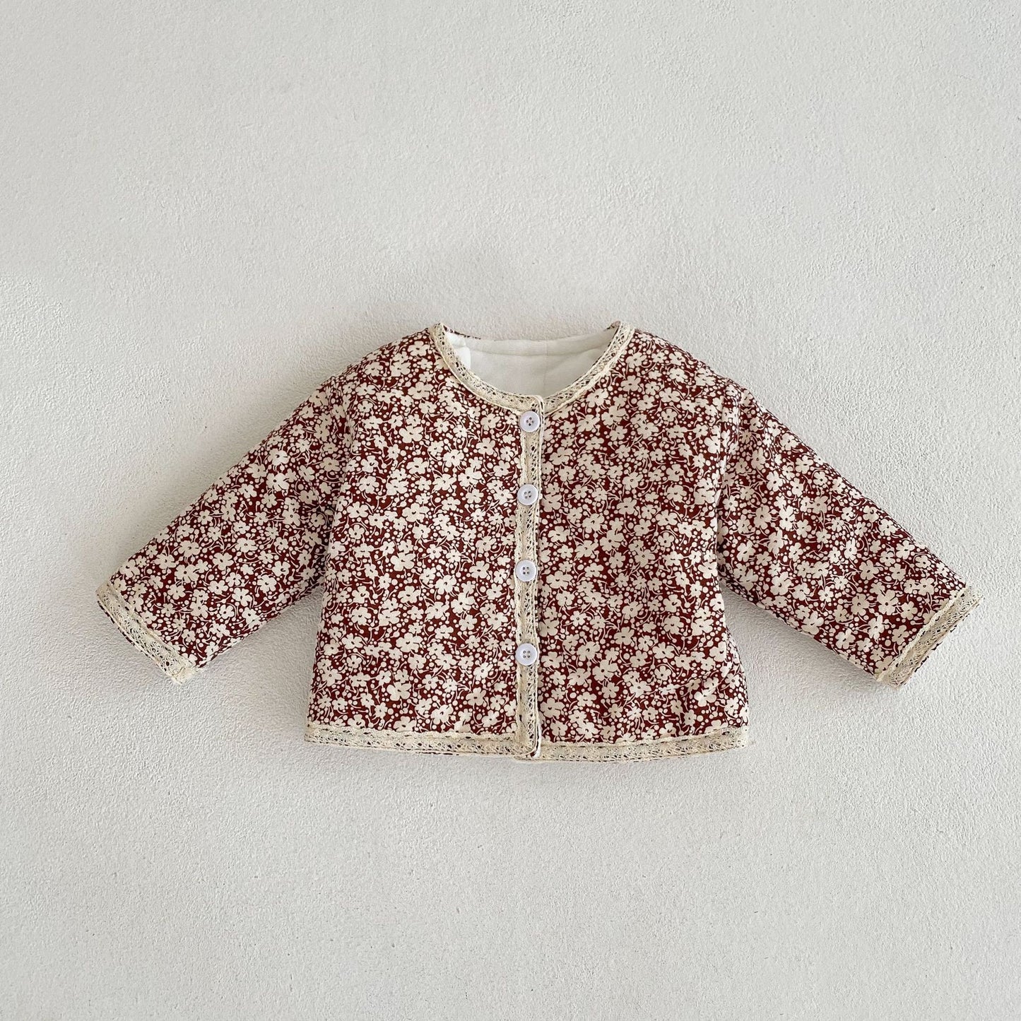 New Children's Cotton Coat Thickened Long Sleeve Lace Fragmentation Brown