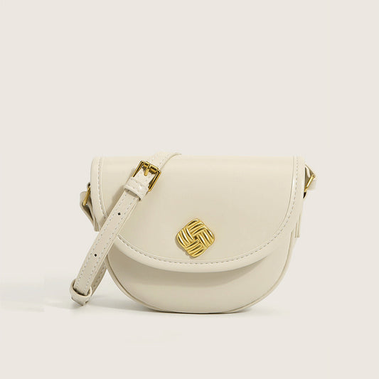 Round Bag Women's Single Shoulder Design Mini Saddle Bag Women's Bag Beige