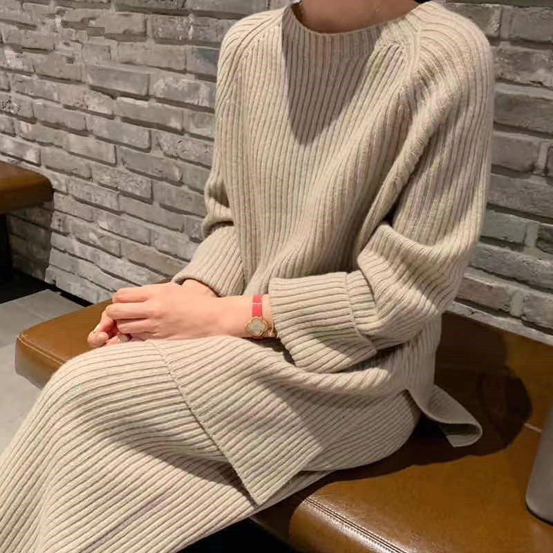 Knit Sweater Sweater Wide Leg Pants Two-piece Suit Apricot One size