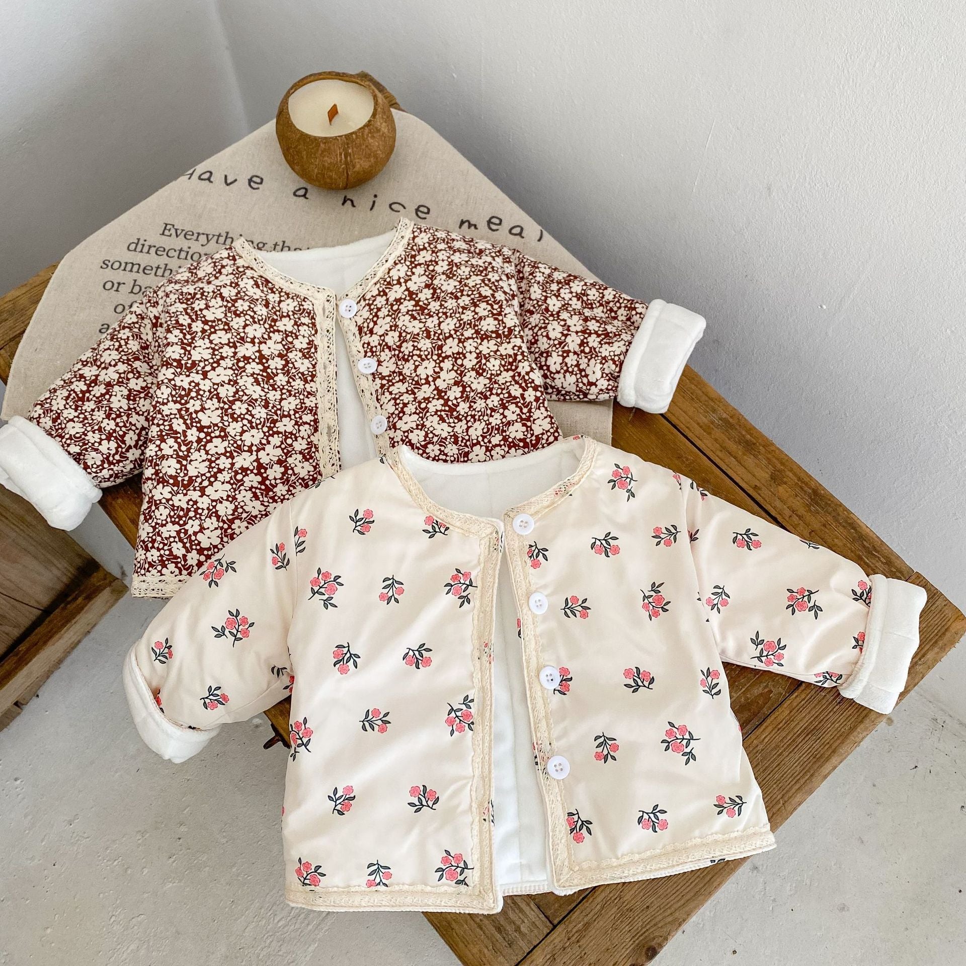 New Children's Cotton Coat Thickened Long Sleeve Lace Fragmentation