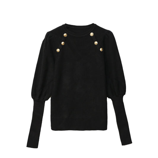 Sweater Women Chic Button Up Black Sweater Pullover Black