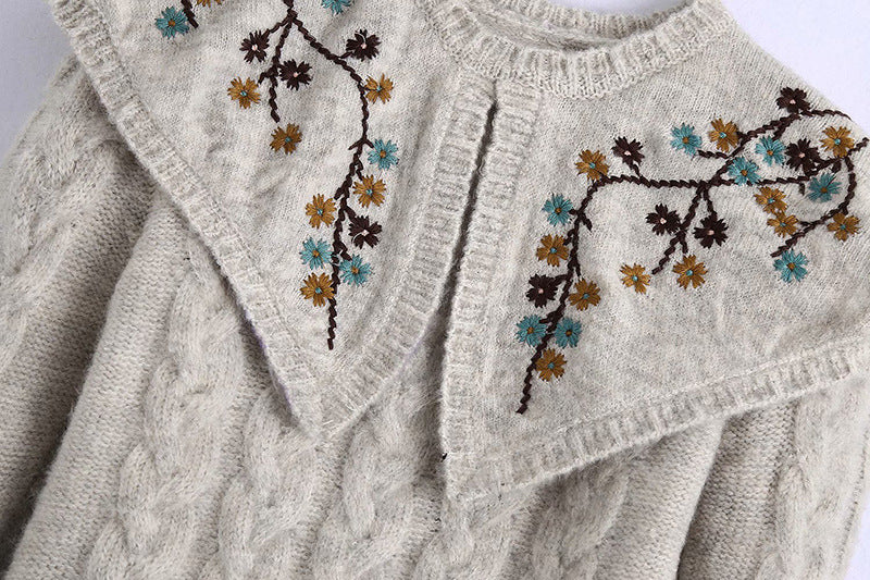 Embroidered Doll Collar Knit Sweater