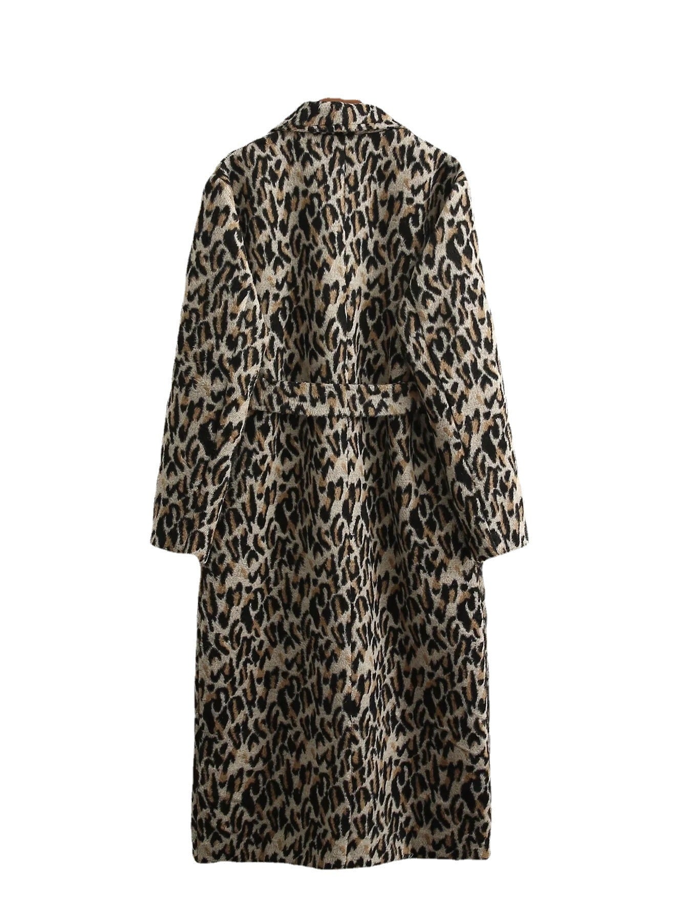 Personalized Leopard Pattern Lapel Woolen Coat