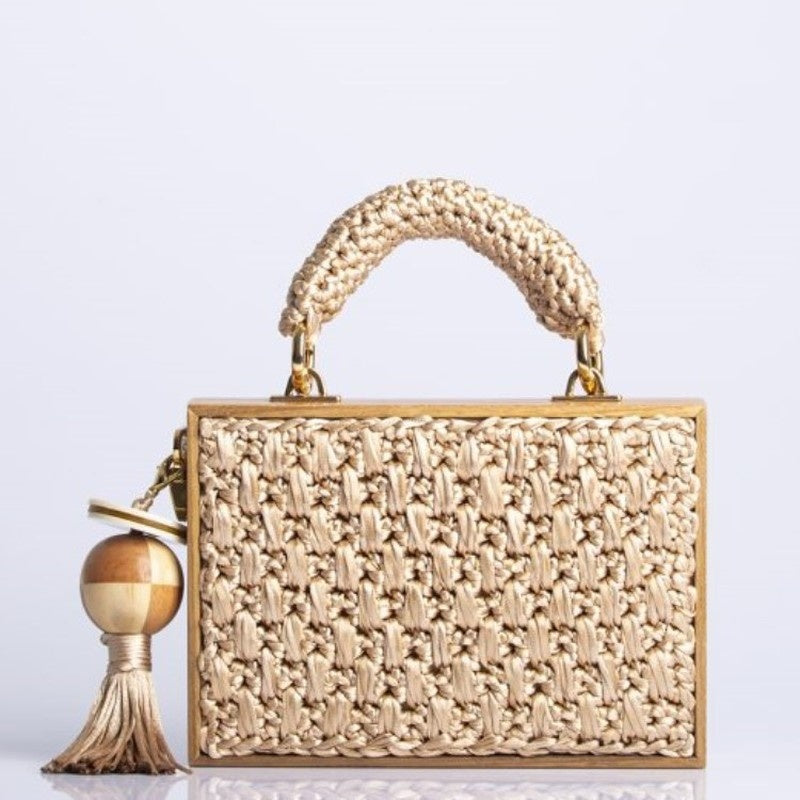 Bamboo Woven Bag Fringed Straw Woven Bag Crossbody One Shoulder Beach Bag Primary color