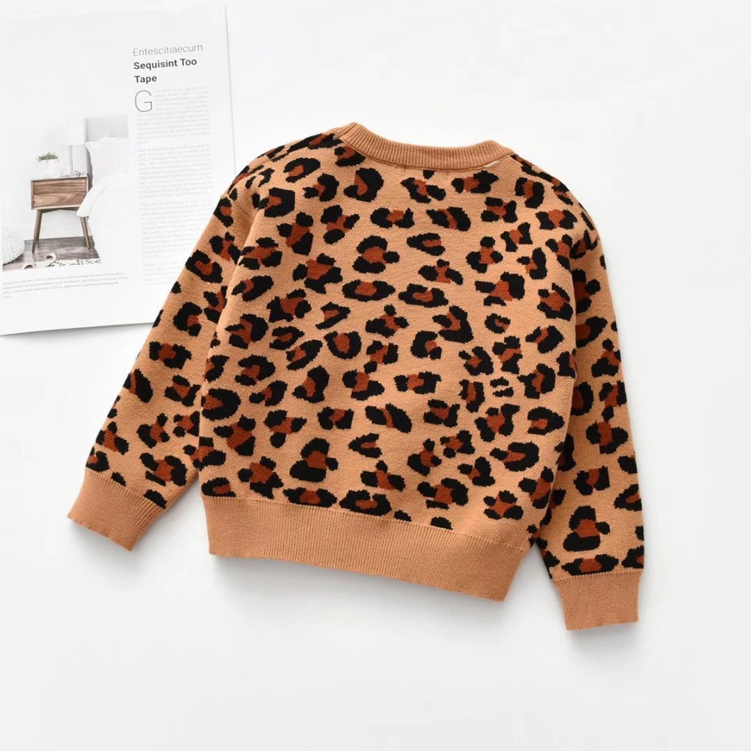 New Korean Style Jumper Leopard Sweater For Kids Brown