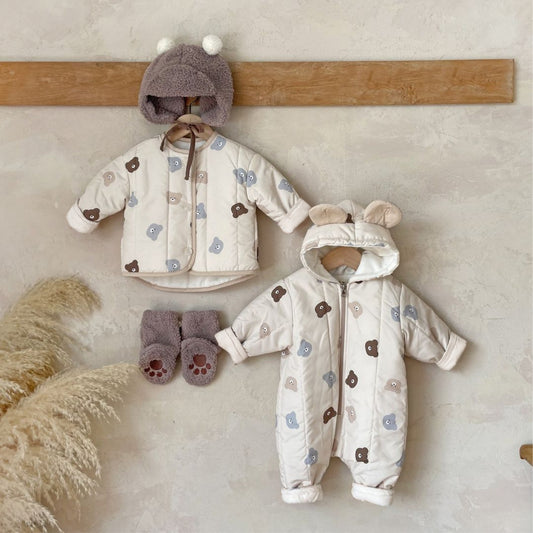 Quilted Mini Bear Cardigan Cotton Coat Jacket Baby Jumpsuit