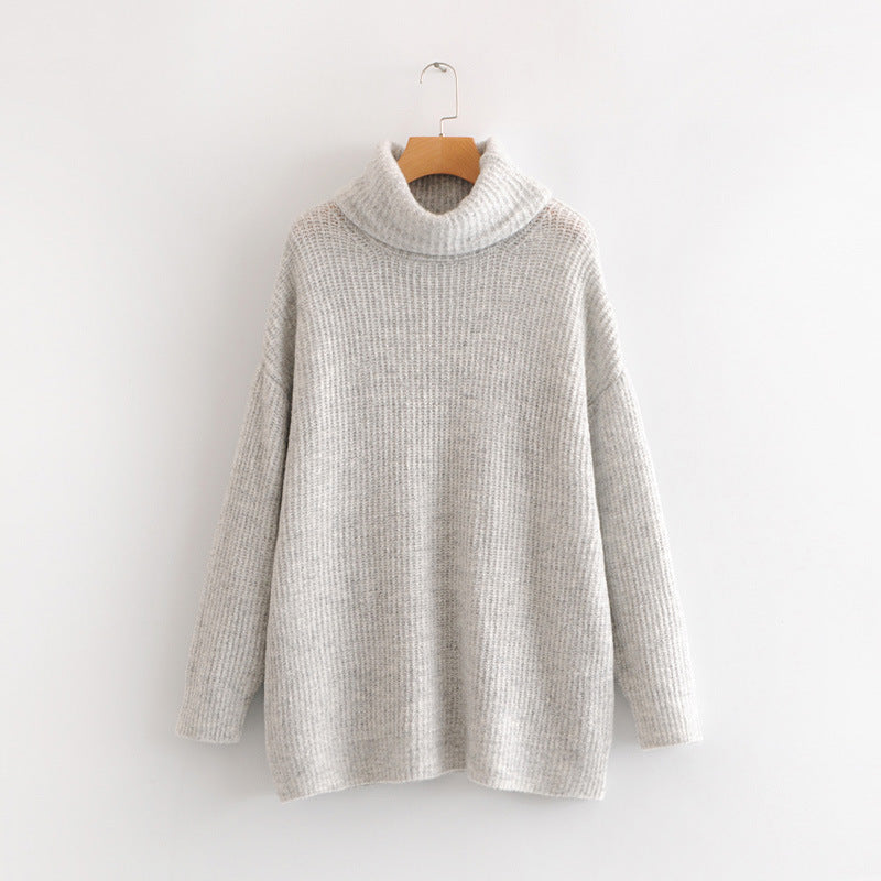 Turtleneck sweater women European style loose knit sweater Light Grey