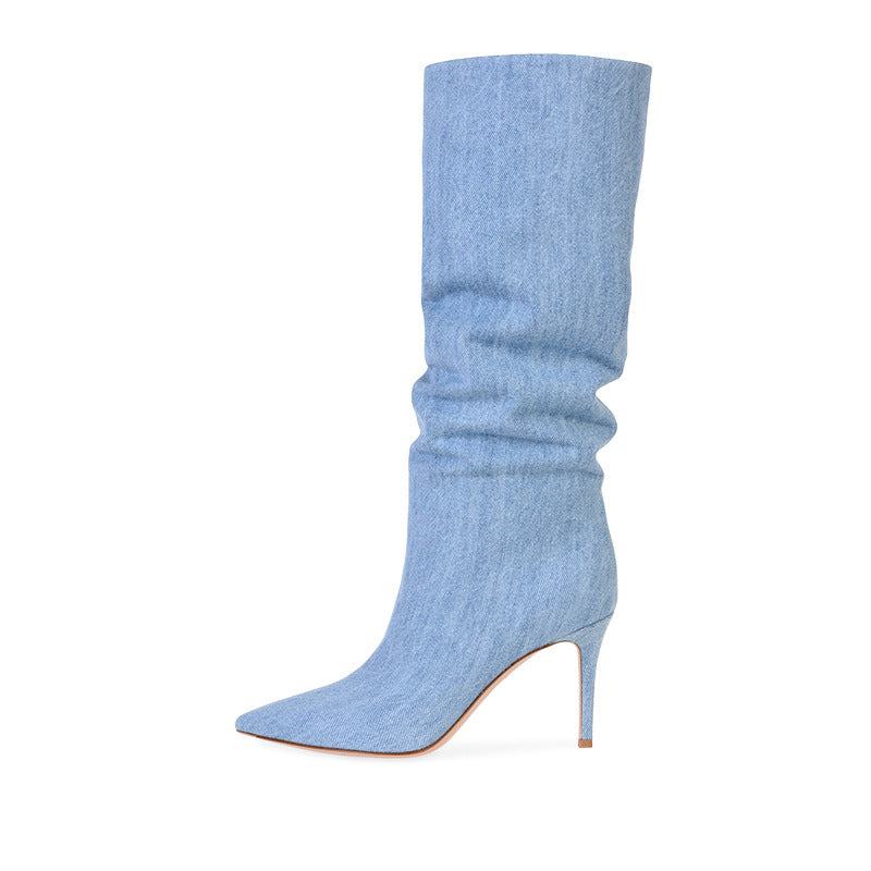 Women's Fashion Denim Knee-high Boots Denim