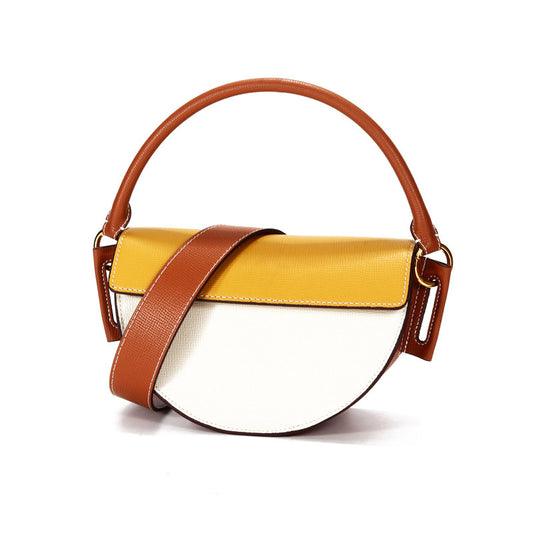 Saddle bag handbags European and American new niche crescent bags Yellow with white