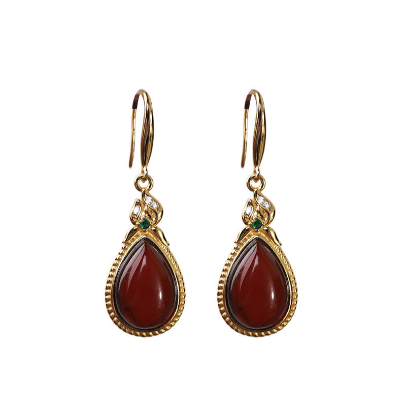 S925 Silver Gold Plated Jewelry Water Drop Blood Pearl Drop Blood Amber