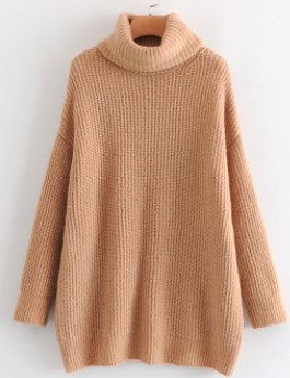 Turtleneck sweater women European style loose knit sweater Khaki