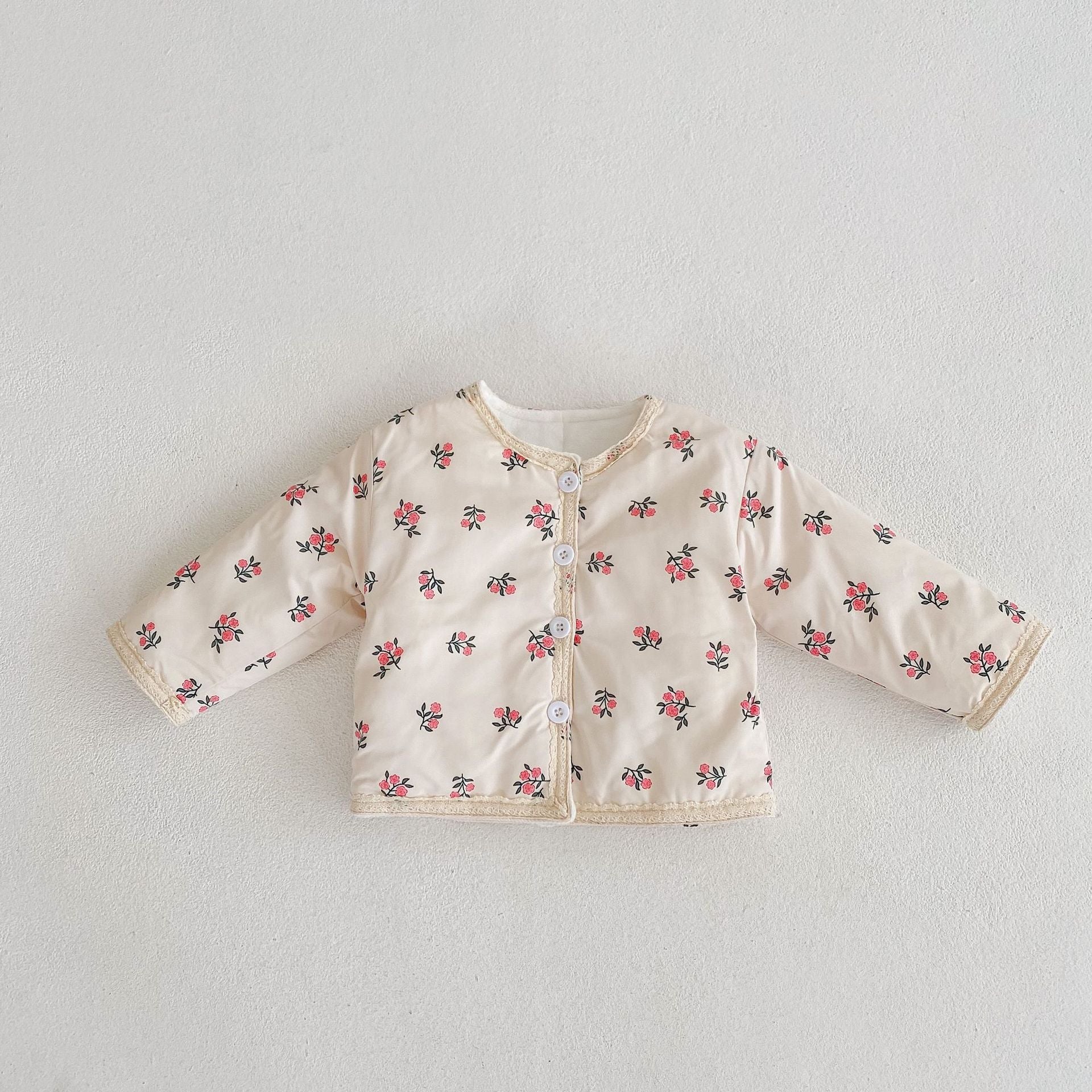 New Children's Cotton Coat Thickened Long Sleeve Lace Fragmentation Apricot