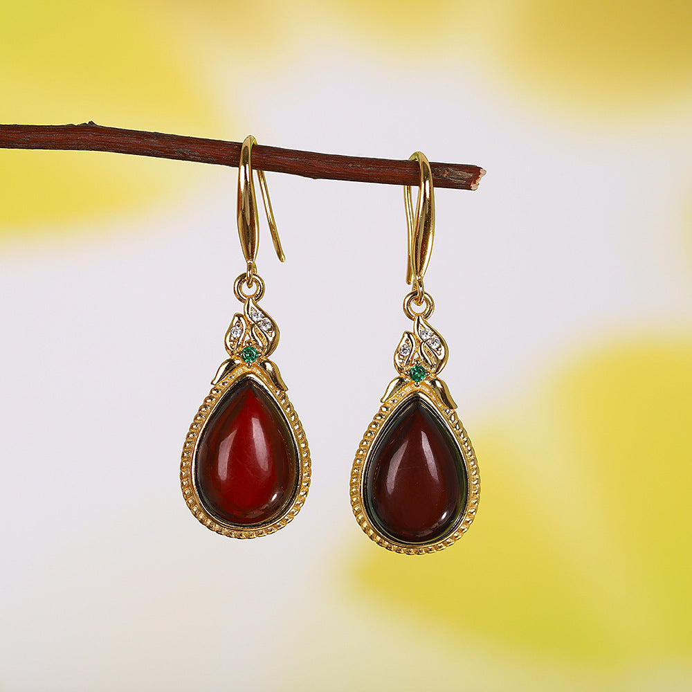 S925 Silver Gold Plated Jewelry Water Drop Blood Pearl Drop