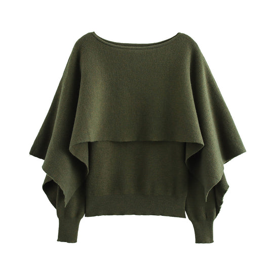 Women's Pullover Cape Sweater Top Dark Green