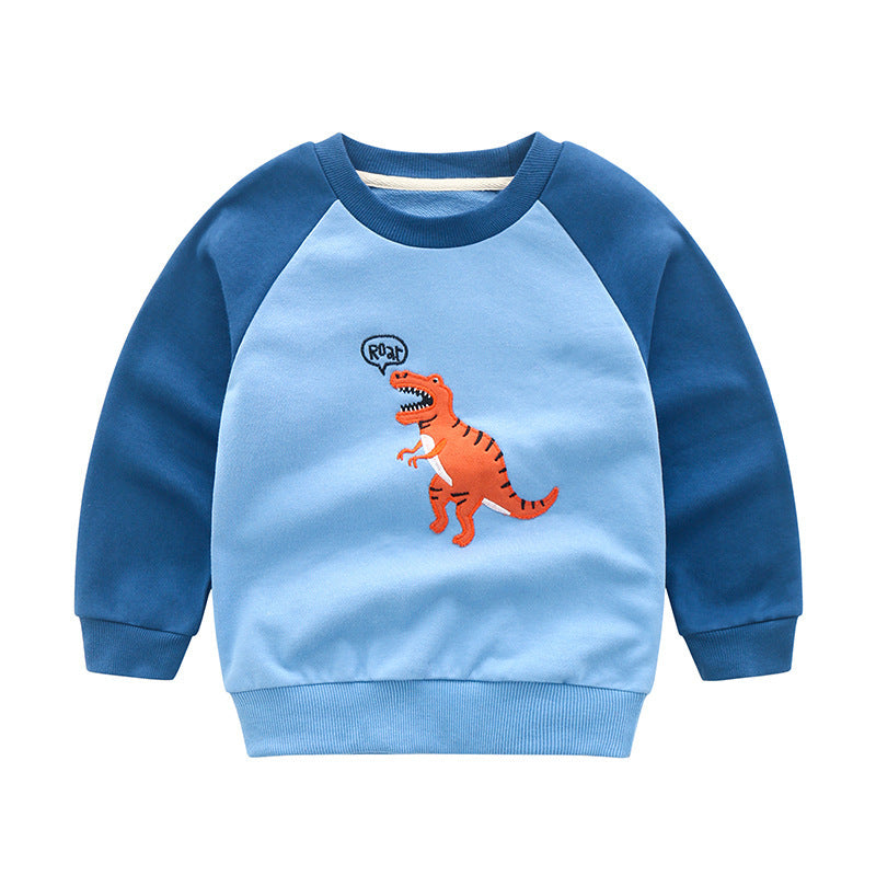 Fashion Boy Cartoon Long-sleeved Cotton Top Light blue