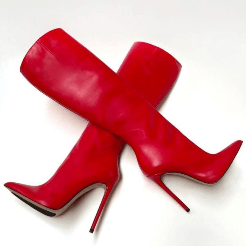 Pointed Toe Stiletto Heel High Leg Boot Foreign Trade Women's Boots Red