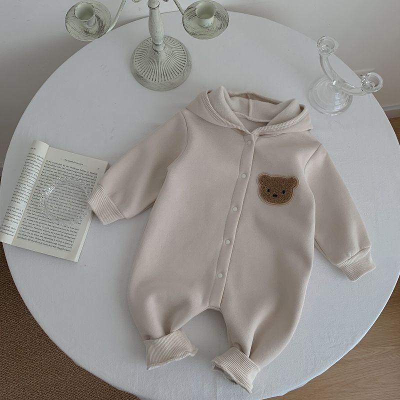 Jumpsuit Coat Male And Female Baby Fleece-lined Cartoon Bear Apricot